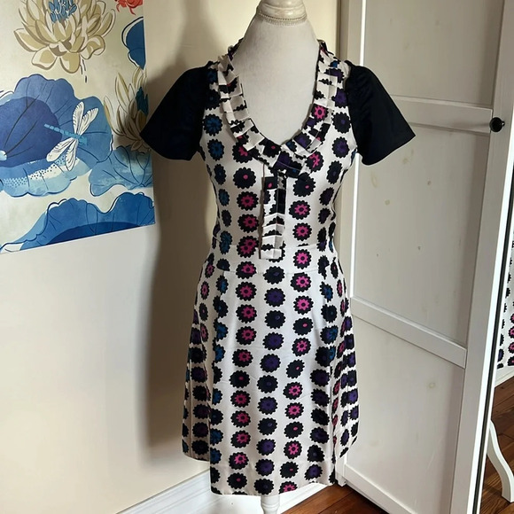 Marc by Marc Jacobs Cream Silk Dress with Florla Pattern and Ruffle Detail - 4 - Picture 1 of 12